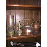 Collection of brass and copperware to include lamp. Please note, lots 1-1000 are not available for