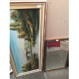 A long rectangular oil on canvas and a mirror Please note, lots 1-1000 are not available for live