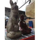 2 garden ornaments : a rabbit and a Budha. Please note, lots 1-1000 are not available for live