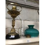 Victorian brass oil lamp with green glass shade Please note, lots 1-1000 are not available for