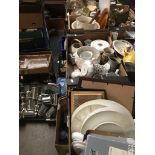 Four boxes of mixed crockery, pottery, glass, etc inc Wedgwood. Please note, lots 1-1000 are not