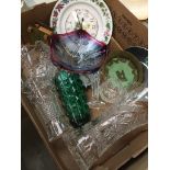 Box of mainly glassware and a china clock Please note, lots 1-1000 are not available for live