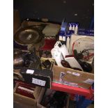 Two boxes of various items including metalware, candles, etc Please note, lots 1-1000 are not