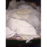 A box of antique and vintage linen Please note, lots 1-1000 are not available for live bidding on