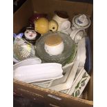 A box of pottery and glassware Please note, lots 1-1000 are not available for live bidding on the-