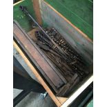A large wooden trunk containing large twist drills. Please note, lots 1-1000 are not available for