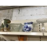 Dog of Foh, glass bowls and two blue and white jugs Please note, lots 1-1000 are not available for