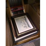 A box of pictures and a bathroom mirror. Please note, lots 1-1000 are not available for live bidding