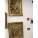 Two 19th/early 20th century tapestry pictures in gilded frames, 42cm x 34cm, & 47cm x 34cm. Please