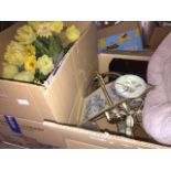 2 boxes of various items to include light fittings, artificial flowers, paper shredder, etc.