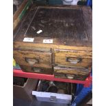 A wooden 4 drawer mini filing system Please note, lots 1-1000 are not available for live bidding