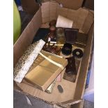 A box of misc items to include small sewing box, treen, etc. Please note, lots 1-1000 are not