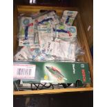 A pine box with luggage labels/tags and a Bosch glue pen Please note, lots 1-1000 are not