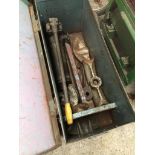 A metal trunk containing large hydraulic jack, pipe bending former, etc Please note, lots 1-1000 are