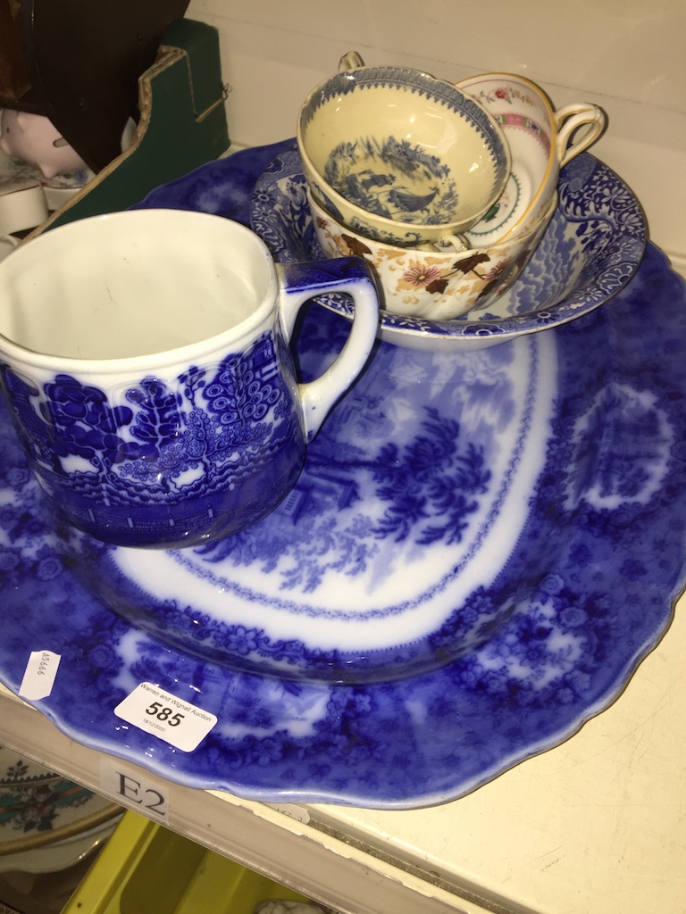 Blue and white platter and other pottery Please note, lots 1-1000 are not available for live bidding