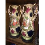 Pair of decorative Edwardian vases on wooden stands Please note, lots 1-1000 are not available for
