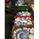 Three boxes of china and pottery and a green box of collectors plates Please note, lots 1-1000 are