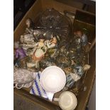 A box of mixed glassware and pottery/ceramics including ornaments, commemorative wear Please note,