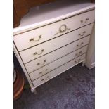A cream French style chest of 5 drawers Please note, lots 1-1000 are not available for live
