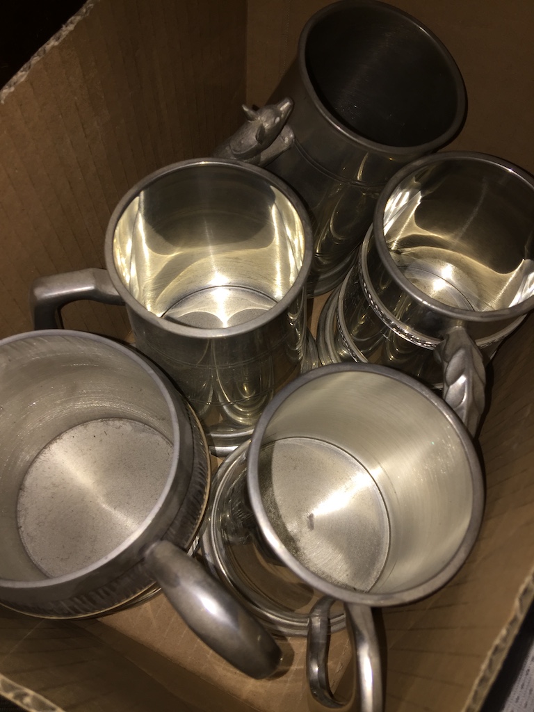 A quantity of plated tankards Please note, lots 1-1000 are not available for live bidding on the-