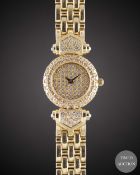 A LADIES 14K SOLID GOLD, DIAMOND & SAPPHIRE BRACELET WATCH CIRCA 1990s, WITH ORIGINAL PAVE SET