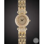 A LADIES 14K SOLID GOLD, DIAMOND & SAPPHIRE BRACELET WATCH CIRCA 1990s, WITH ORIGINAL PAVE SET