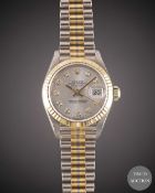A FINE LADIES 18K SOLID THREE COLOUR SOLID GOLD ROLEX OYSTER PERPETUAL DATEJUST TRIDOR BRACELET