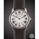 A GENTLEMAN'S SIZE STAINLESS STEEL CARTIER RONDE SOLO WRIST WATCH CIRCA 2010, REF. 2934 Movement: