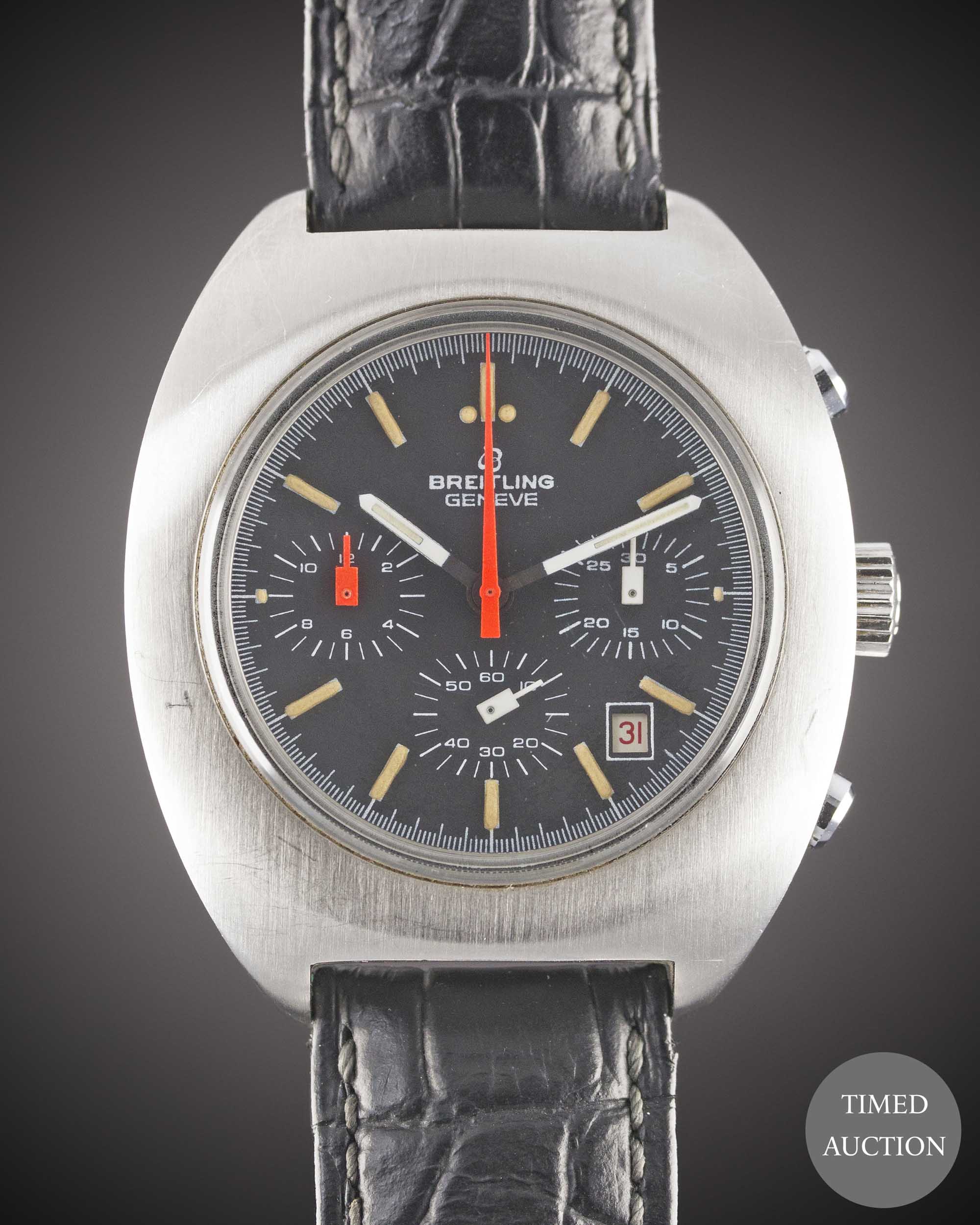 A GENTLEMAN'S STAINLESS STEEL BREITLING GENEVE "LONG PLAYING" CHRONOGRAPH WRIST WATCH CIRCA 1973,
