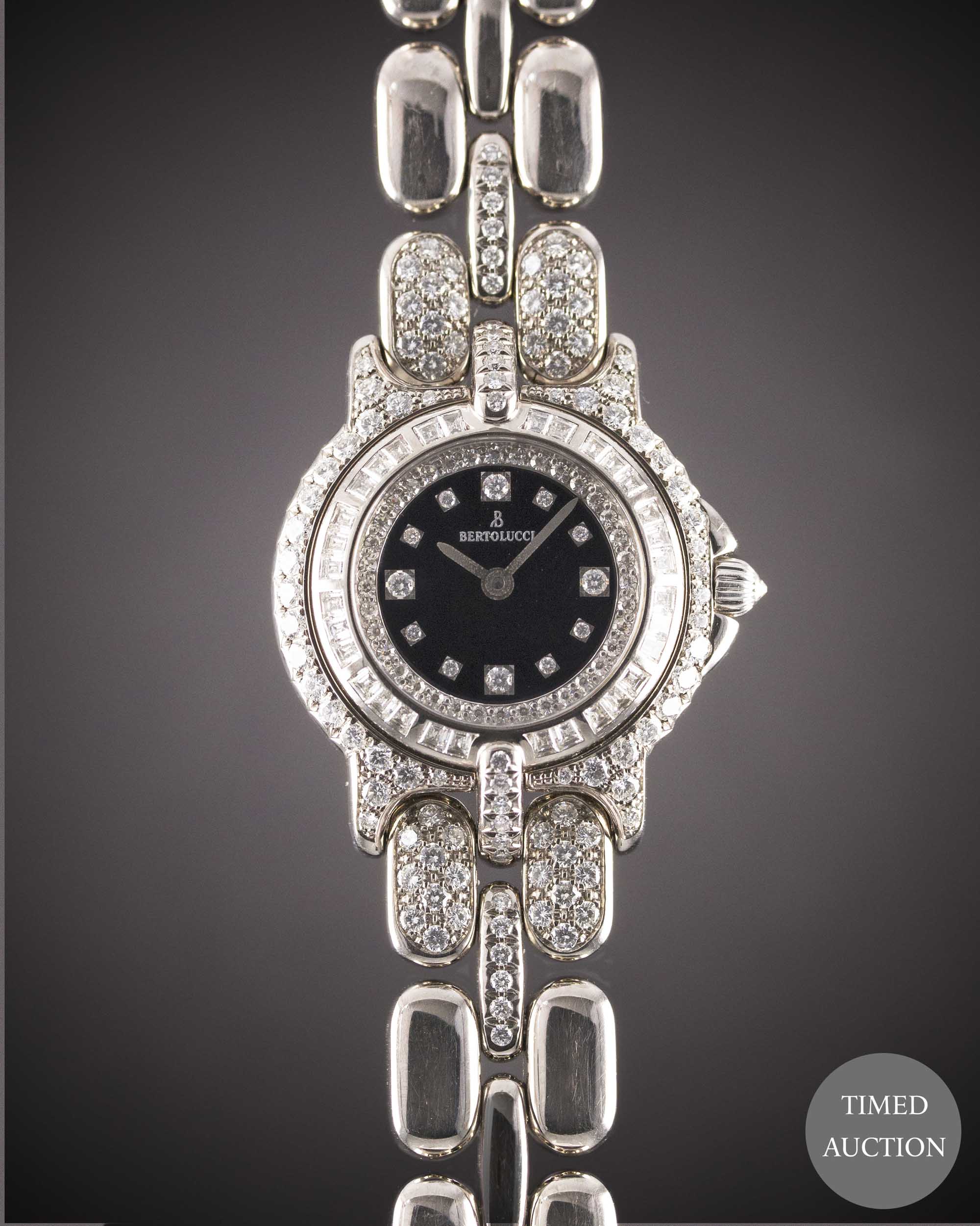 A LADIES 18K SOLID WHITE GOLD & DIAMOND BERTOLUCCI PULCHRA BRACELET WATCH CIRCA 1990s, WITH ORIGINAL