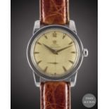 A GENTLEMAN'S STAINLESS STEEL OMEGA SEAMASTER AUTOMATIC WRIST WATCH CIRCA 1953, REF. 2576-6 WITH "