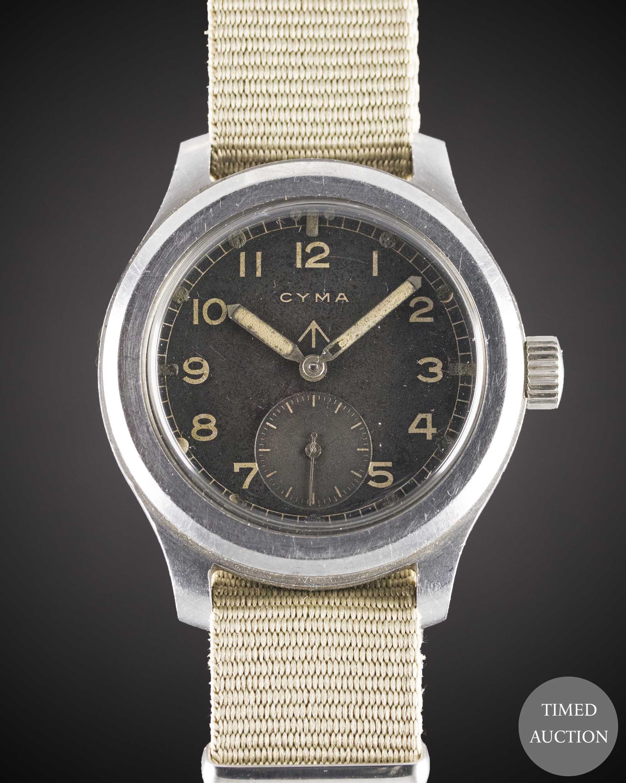 A GENTLEMAN'S STAINLESS STEEL BRITISH MILITARY CYMA W.W.W. WRIST WATCH CIRCA 1945, PART OF THE "