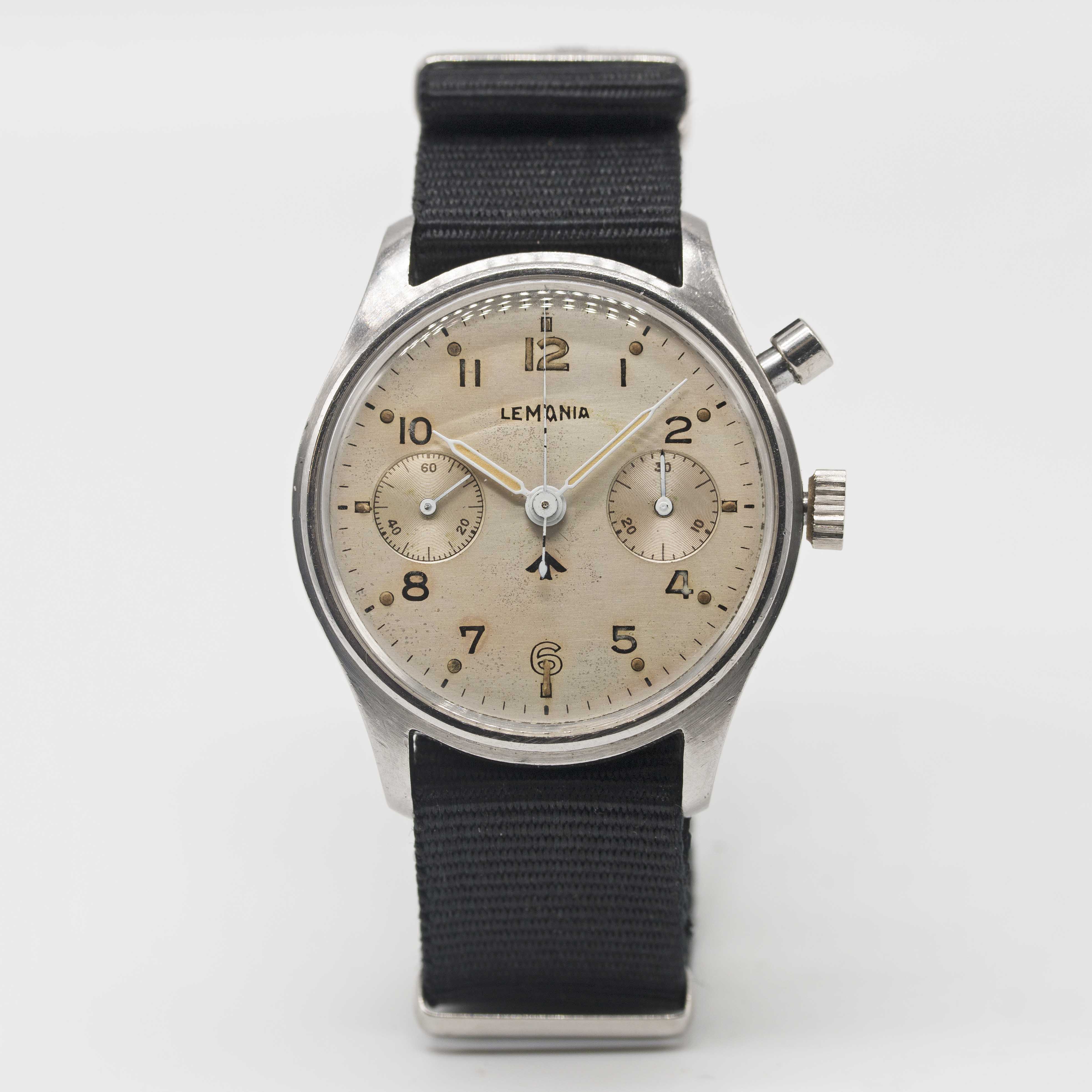 A GENTLEMAN'S STAINLESS STEEL BRITISH MILITARY LEMANIA SINGLE BUTTON ROYAL NAVY CHRONOGRAPH WRIST - Image 2 of 6