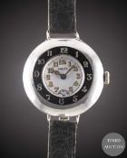 A GENTLEMAN'S SOLID SILVER ROLEX HALF HUNTER OFFICERS WRIST WATCH CIRCA 1920, WITH ENAMEL DIAL