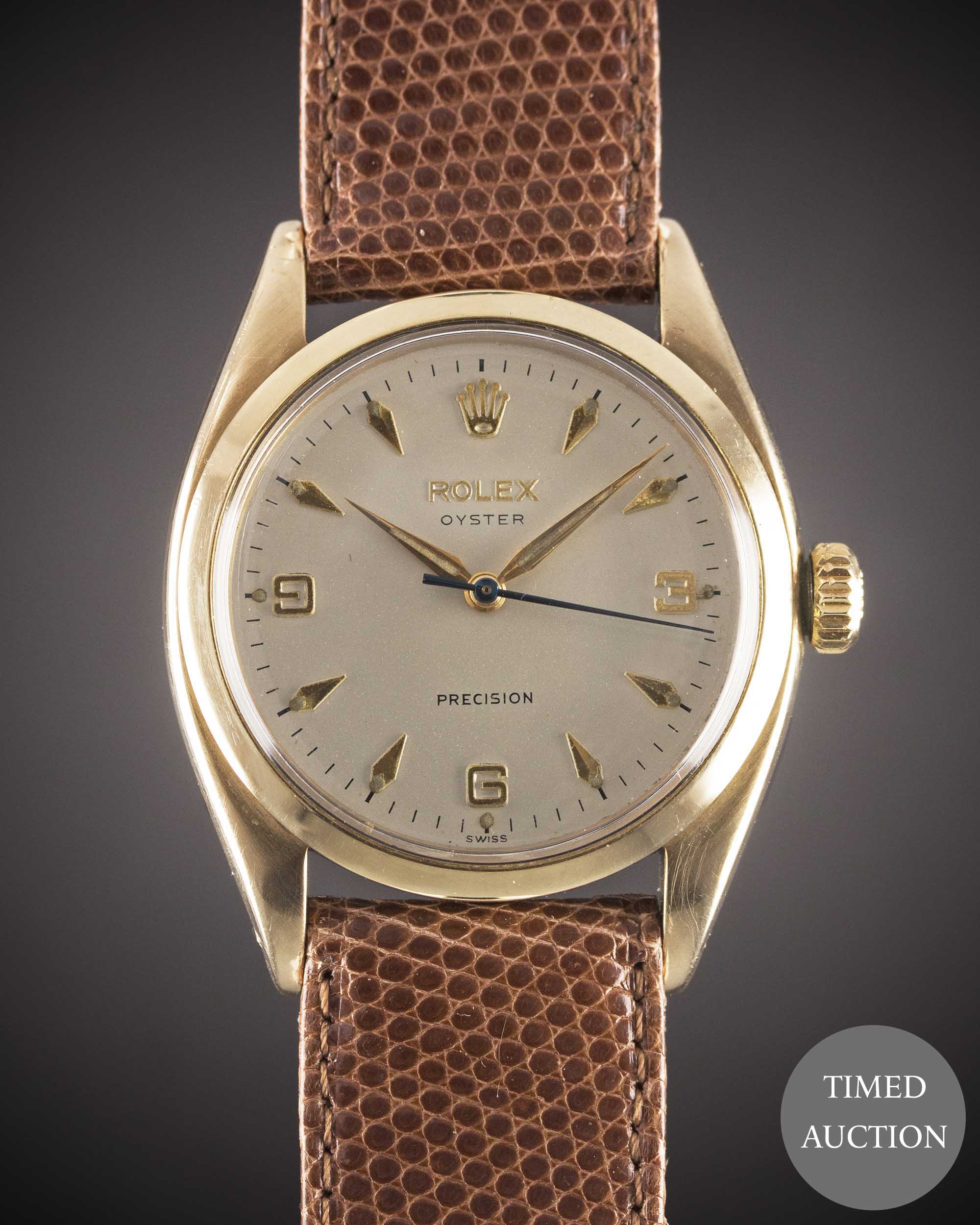A GENTLEMAN'S 9CT SOLID GOLD ROLEX OYSTER PRECISION WRIST WATCH CIRCA 1959, REF. 6426 WITH 3-6-9 "