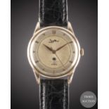 A GENTLEMAN'S PINK GOLD PLATED LONGINES WRIST WATCH CIRCA 1955, REF. 6393-5 TWO TONE SILVER DIAL