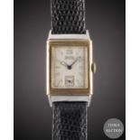 A GENTLEMAN'S STEEL & 9CT SOLID GOLD LECOULTRE REVERSO WRIST WATCH CIRCA 1930s Movement: 15J, manual