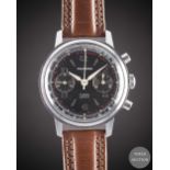 A GENTLEMAN'S WAKMANN CHRONOGRAPH WRIST WATCH CIRCA 1960s, WITH GLOSS BLACK DIAL Movement: 17J,