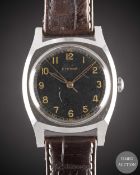 A GENTLEMAN'S STAINLESS STEEL ETERNA PILOTS WRIST WATCH CIRCA 1940, WITH BLACK GILT DIAL