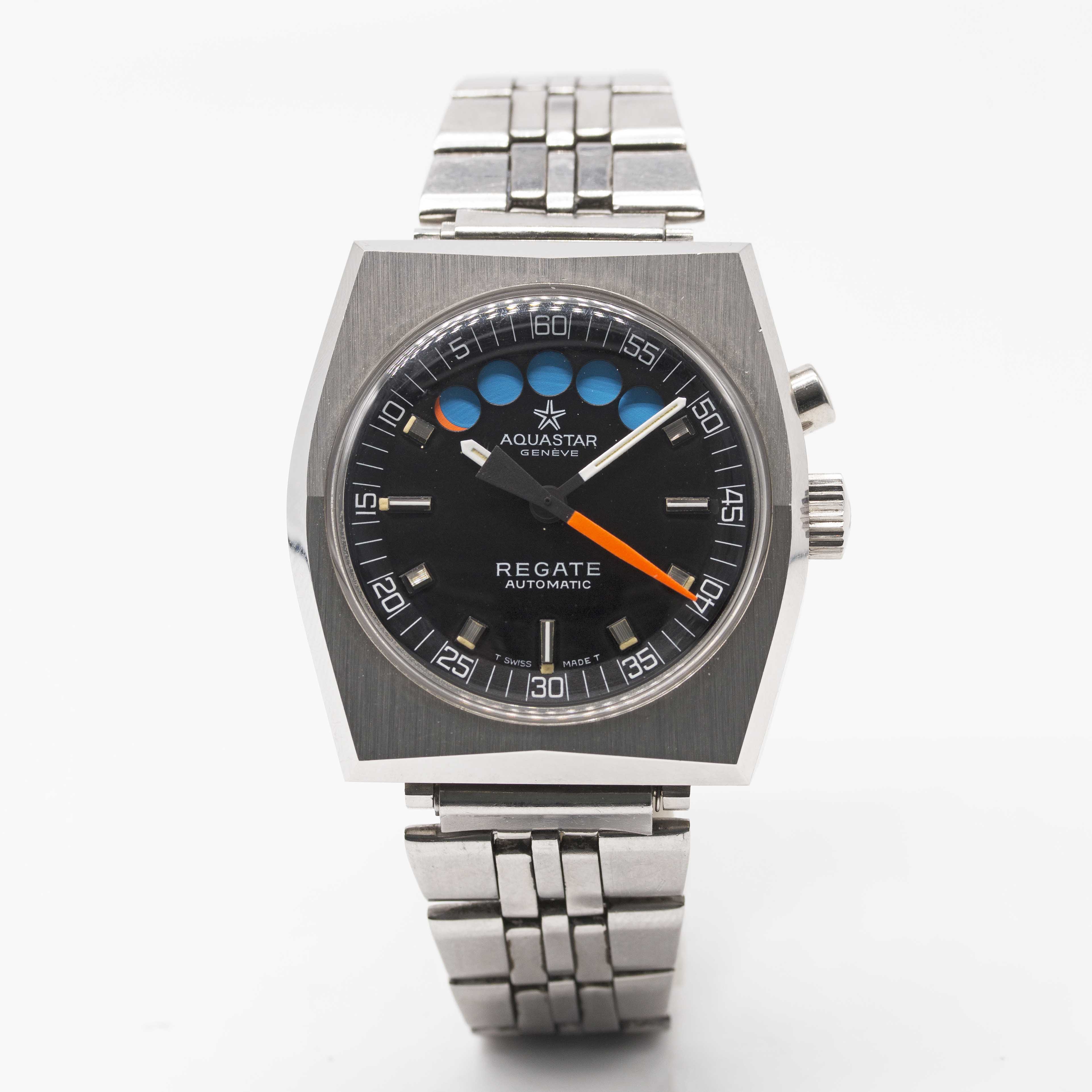 A GENTLEMAN'S STAINLESS STEEL AQUASTAR REGATE AUTOMATIC YACHTING BRACELET WATCH CIRCA 1970s, WITH - Image 2 of 7