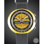 A GENTLEMAN'S RESIN CASED LEONIDAS EASY RIDER CHRONOGRAPH WRIST WATCH CIRCA 1970s, WITH YELLOW