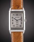 A GENTLEMAN'S STAINLESS STEEL JAEGER LECOULTRE REVERSO DUOFACE NIGHT & DAY WRIST WATCH DATED 1996,