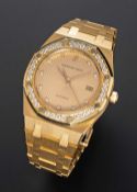 A FINE GENTLEMAN'S SIZE 18K SOLID YELLOW GOLD & DIAMOND AUDEMARS PIGUET ROYAL OAK AUTOMATIC BRACELET