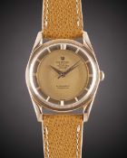 A GENTLEMAN'S 18K SOLID ROSE GOLD UNIVERSAL GENEVE POLEROUTER DE LUXE WRIST WATCH CIRCA 1950s,