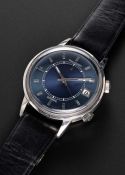 A RARE GENTLEMAN'S STAINLESS STEEL JAEGER LECOULTRE MEMOVOX SPEED BEAT AUTOMATIC ALARM WRIST WATCH