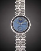 A LADIES 18K SOLID WHITE GOLD GERALD GENTA GEFICA CALENDAR BRACELET WATCH CIRCA 1990, REF. G 3279.