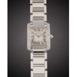 A LADIES 18K SOLID WHITE GOLD & DIAMOND CARTIER TANK FRANCAISE BRACELET WATCH CIRCA 2005, REF.