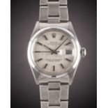 A GENTLEMAN'S STAINLESS STEEL ROLEX OYSTER PERPETUAL DATE BRACELET WATCH CIRCA 1974, REF. 1500