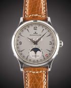 A GENTLEMAN'S STAINLESS STEEL JAEGER LECOULTRE MASTER CONTROL MOON TRIPLE CALENDAR AUTOMATIQUE WRIST