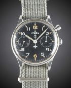 A GENTLEMAN'S STAINLESS STEEL BRITISH MILITARY LEMANIA SINGLE BUTTON ROYAL NAVY PILOTS CHRONOGRAPH